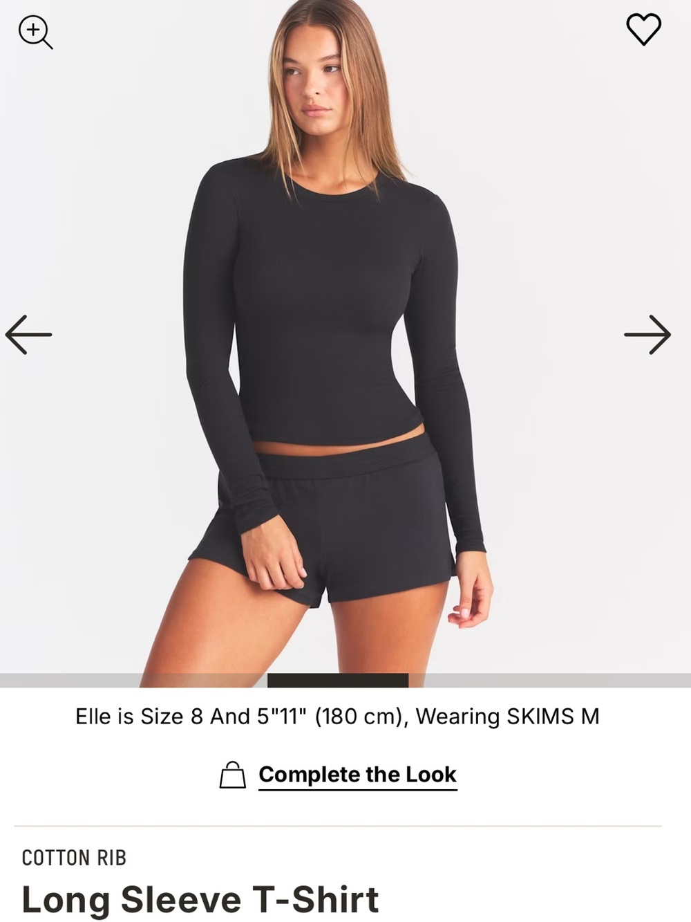 SKIMS Cotton Rib Long Sleeve T-Shirt Onyx Black XS NWT!!